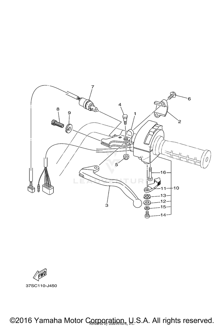 Handle Switch Lever GRIZZLY 450 4WD - YFM45FGBGR - 2012 Schematic