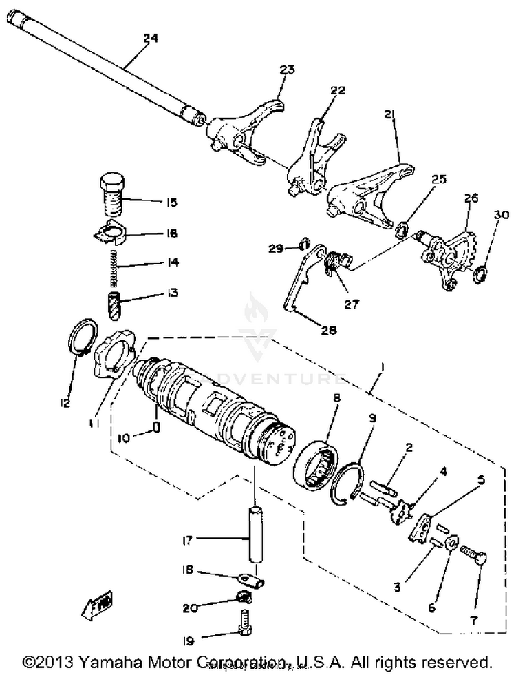 Shift Cam Fork XS1100H - 1981 Schematic
