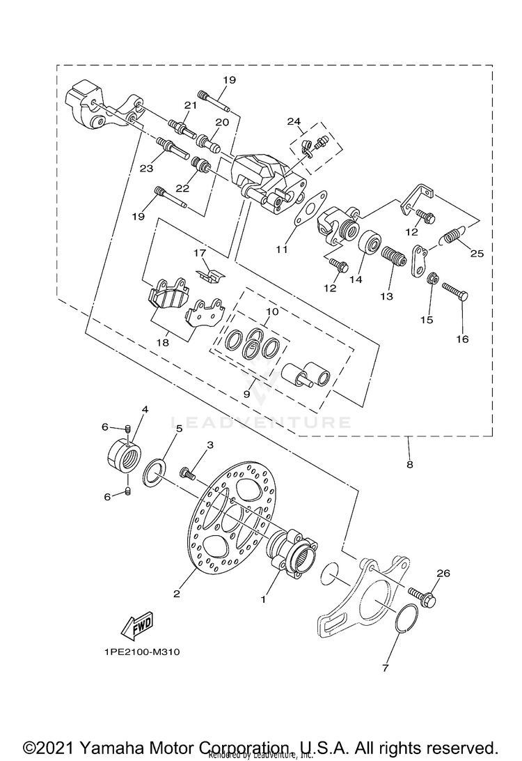 Rear Brake Caliper RAPTOR 700R SPECIAL - YFM70RCCMW - 2021 Schematic
