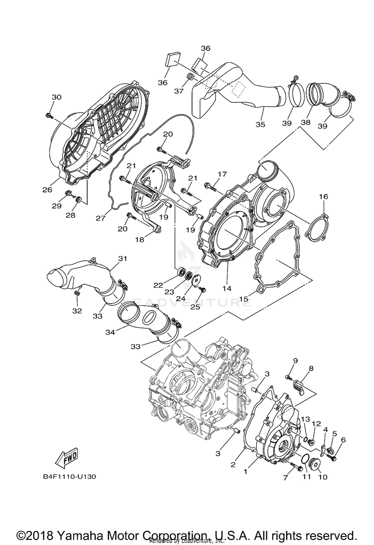 Crankcase Cover 1 GRIZZLY EPS 4WD HUNT - YFM70GPHKH - 2019 Schematic