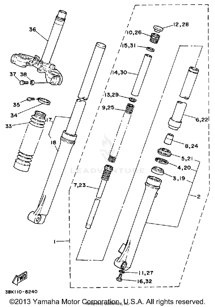 Front Fork ENDURO - DT50A - 1990 Schematic