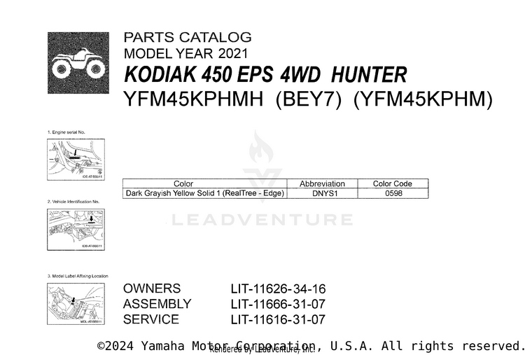 1 Title Page KODIAK 450 EPS HUNTE - YFM45KPHMH - 2021 Schematic
