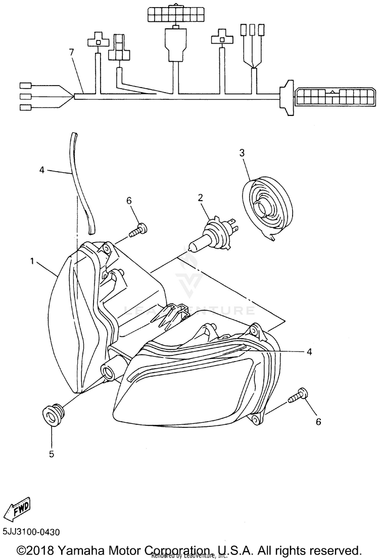 Headlight YZFR1 - YZFR1SNC - 2001 Schematic