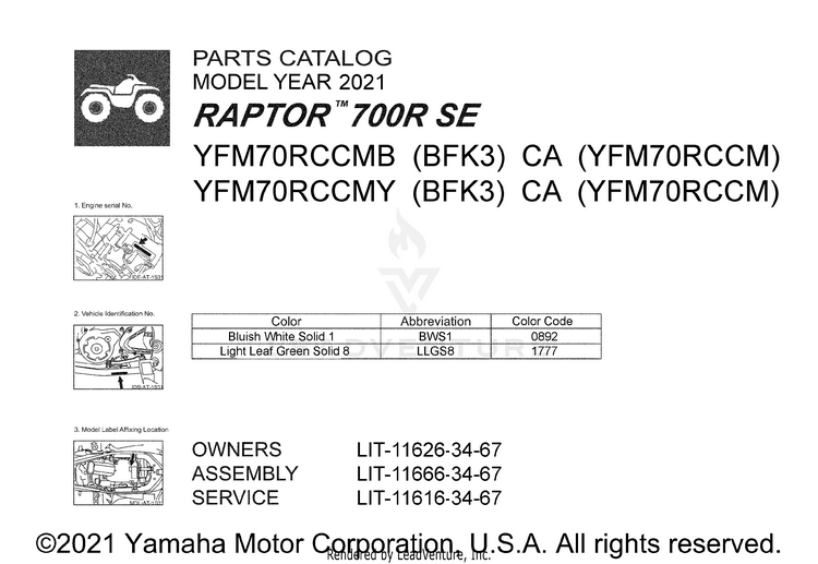 1 Title Page RAPTOR 700R SPECIAL - YFM70RCCMB - 2021 Schematic