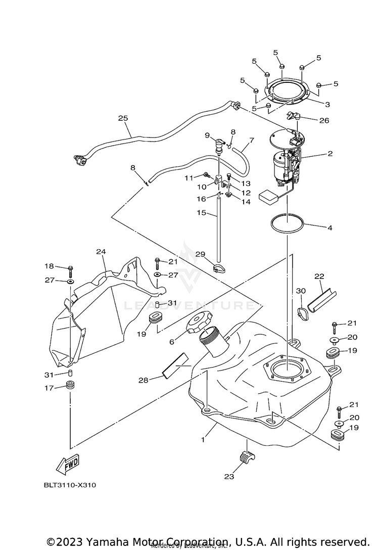 Fuel Tank KODIAK 700 EPS - YFM70KPAPG - 2023 Schematic