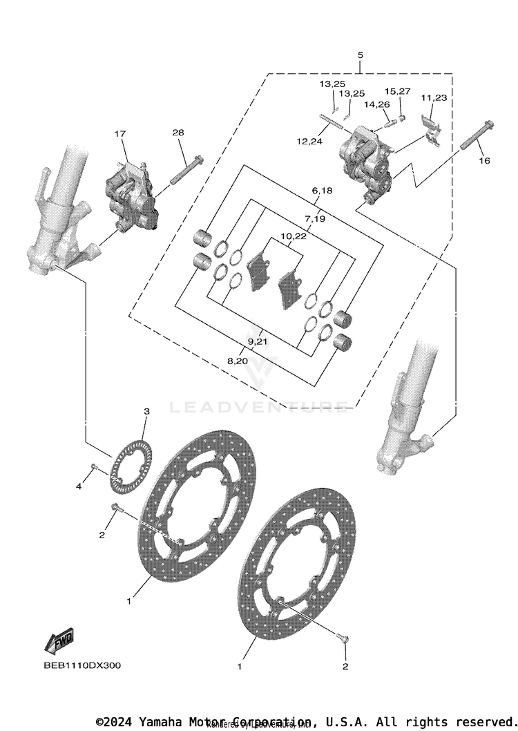 Front Brake Caliper YZFR7 - YZFR7SCB - 2025 Schematic