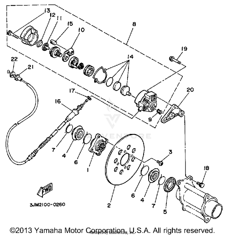 Rear Brake Caliper BLASTER - YFS200B - 1991 Schematic