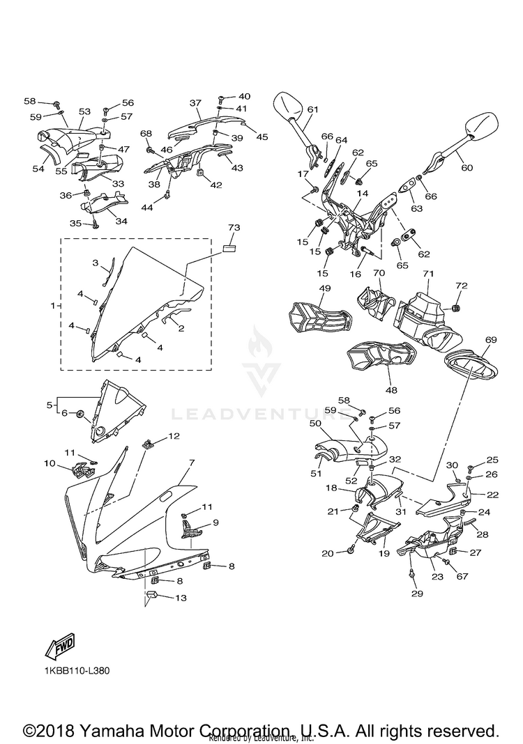 Cowling 1 YZFR1 - YZFR1BCB - 2012 Schematic