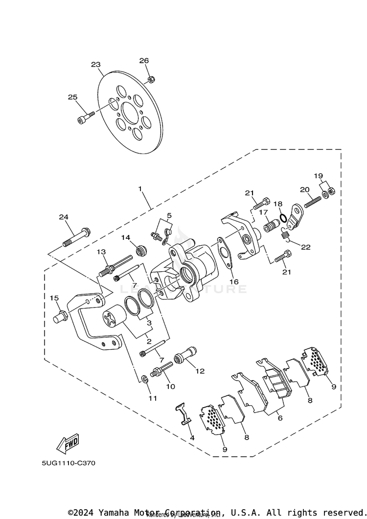 Rear Brake Caliper RHINO 660 - YXR660FAS - 2004 Schematic