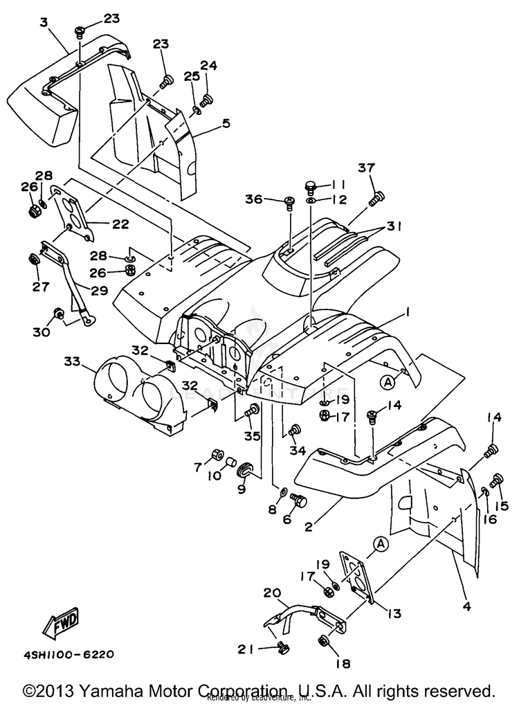 Front Fender KODIAK 4WD - YFM400FWH - 1996 Schematic