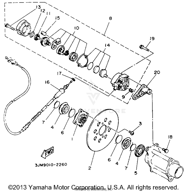 Rear Brake Caliper BLASTER - YFS200E - 1993 Schematic