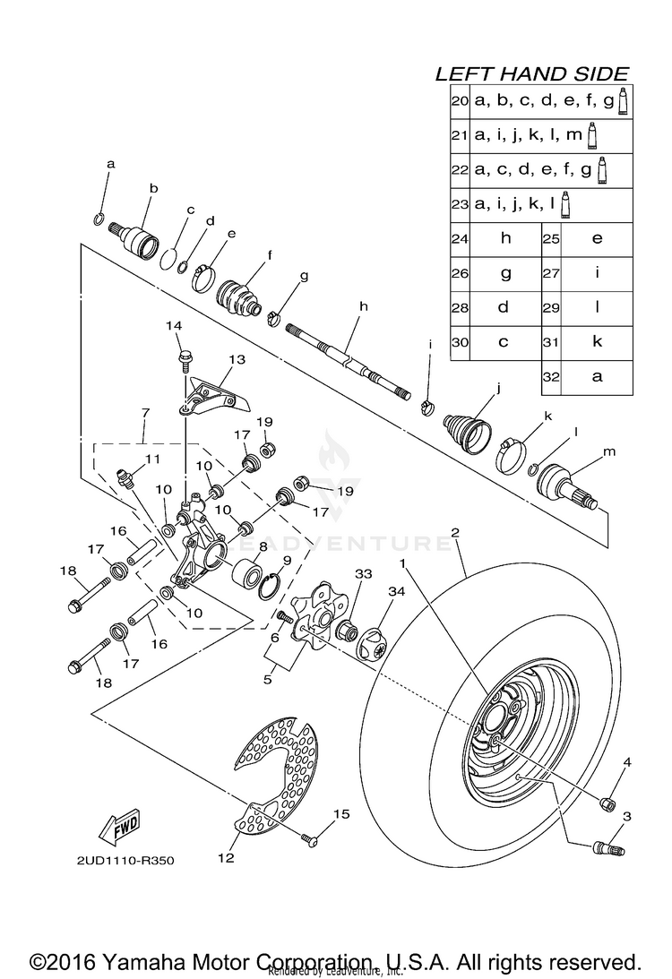 Rear Wheel GRIZZLY 4WD - YFM70GDXGG - 2016 Schematic