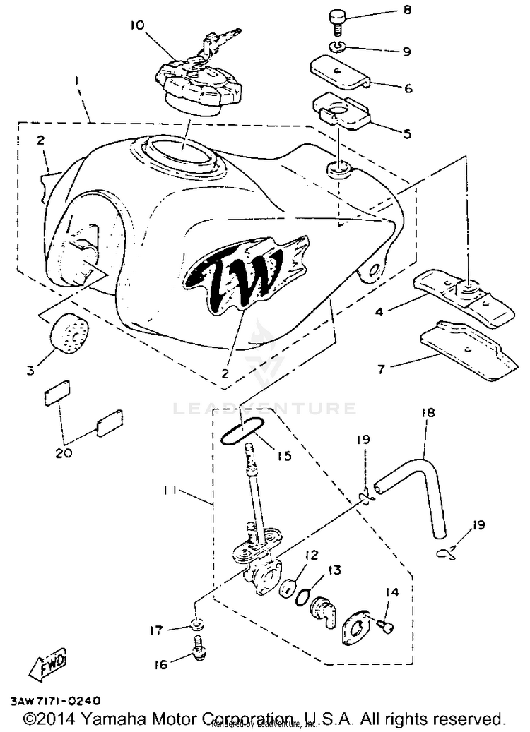 Fuel Tank (Non-California Model) Schematic