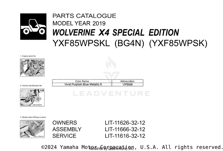 1 Title Page WOLVERINE X4 SPECIAL - YXF85WPSKL - 2019 Schematic