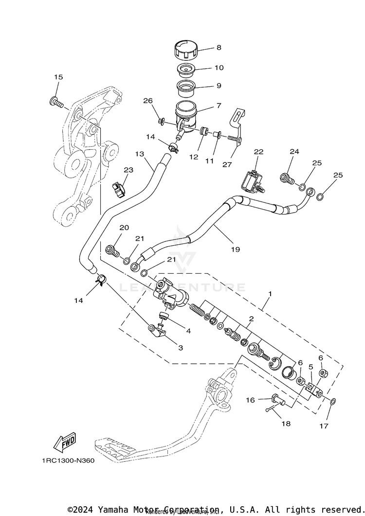Rear Master Cylinder FZ09 CA - FZ09FCGY - 2015 Schematic