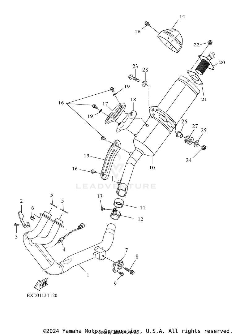 Exhaust TENERE 700 WORLD RAI - XTZ7WRTCB - 2026 Schematic