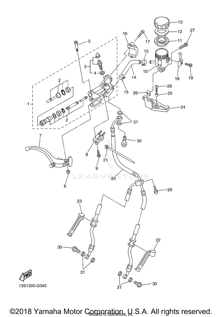 Front Master Cylinder YZFR6 - YZFR6GCGY - 2016 Schematic