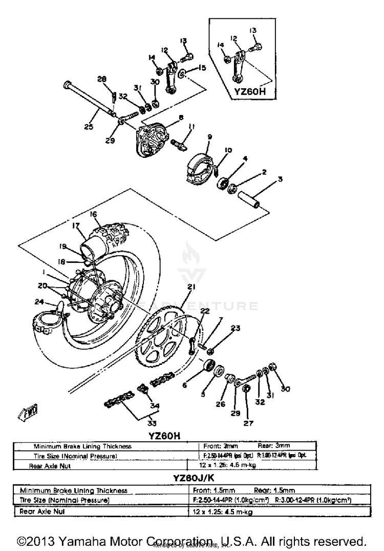 Rear Wheel - Yz60h - J - K Schematic