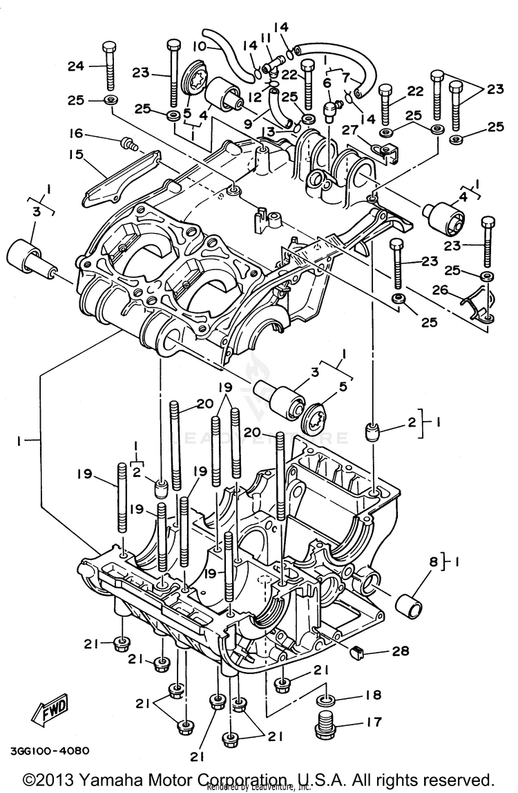 Crankcase BANSHEE - YFZ350H - 1996 Schematic