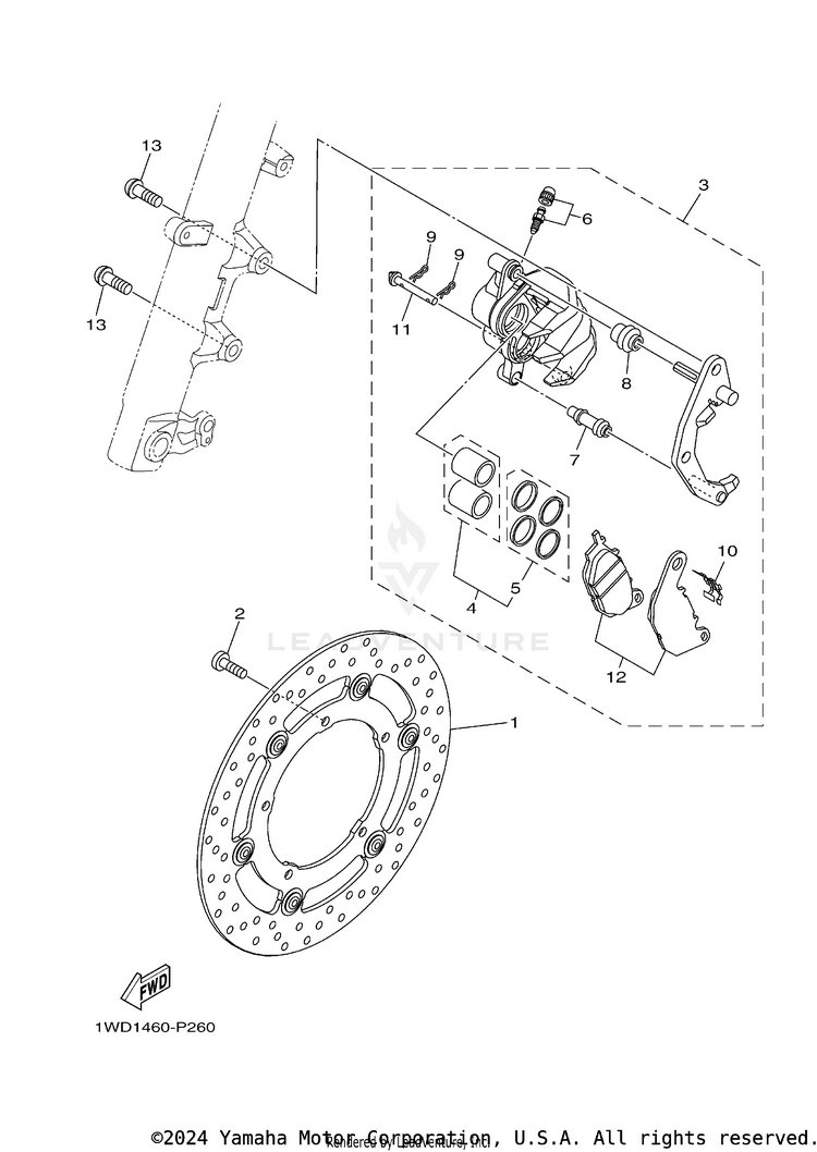 Front Brake Caliper YZFR3 - YZFR3LL - 2020 Schematic