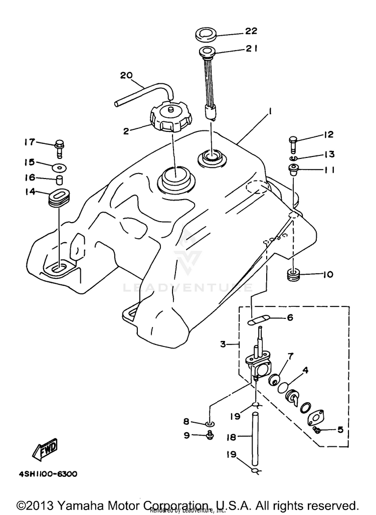 Fuel Tank KODIAK 4WD - YFM400FWJ - 1997 Schematic