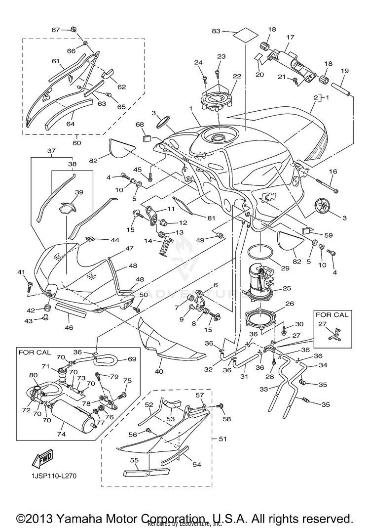 Fuel Tank YZFR6 WORLD GP 50TH ANNIVERSARY - YZFR6BCGP - 2012 Schematic