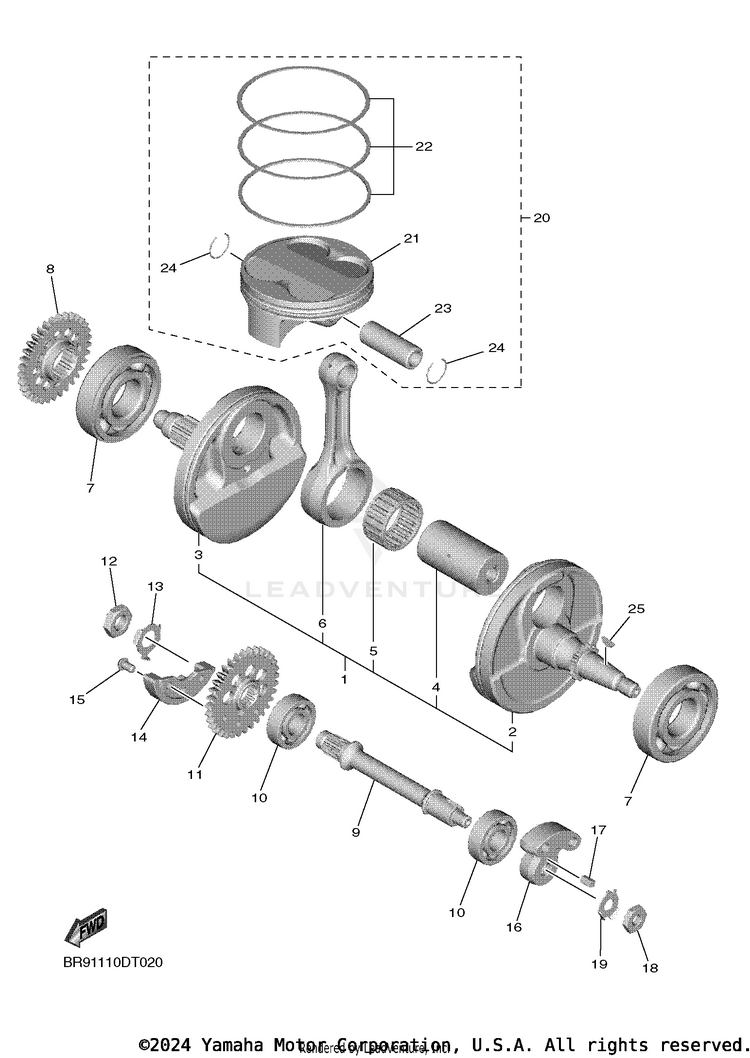 Crankshaft Piston YZ450F - YZ450FJL - 2018 Schematic
