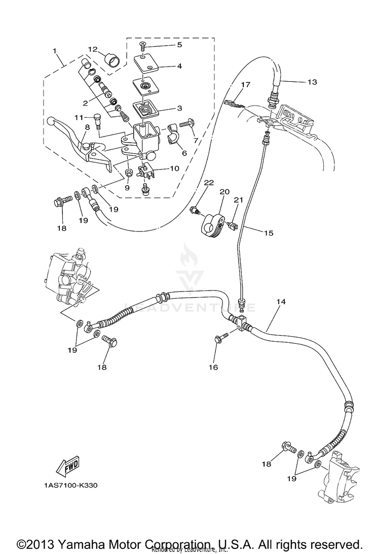 Front Master Cylinder RAPTOR 700R - YFM7RAL - 2011 Schematic