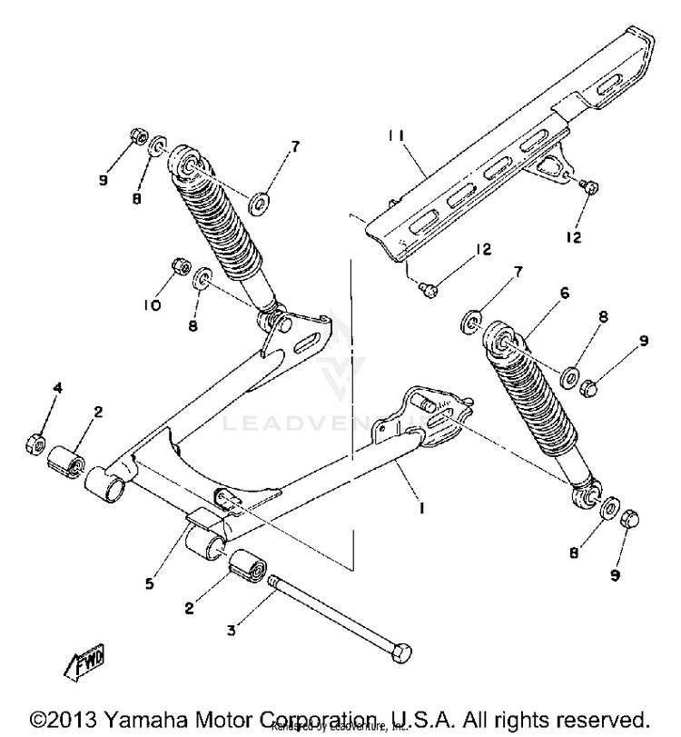 Rear Arm - Rear Cushion - Chain Case LB80_3D - 1977 Schematic