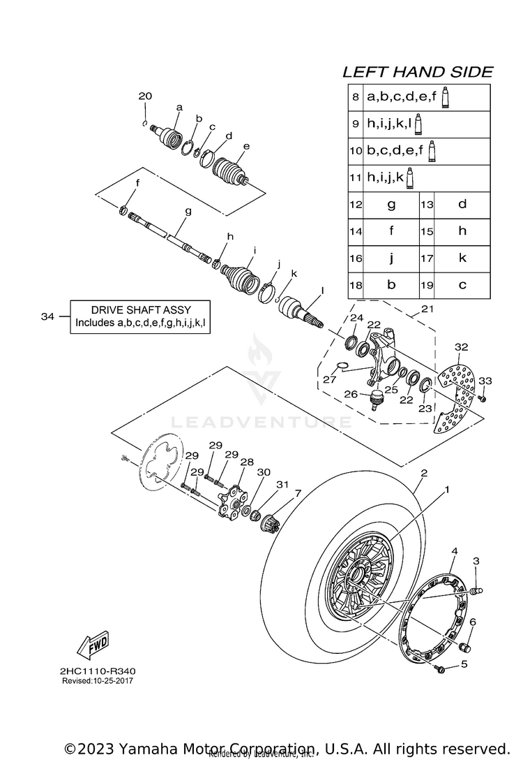 Front Wheel YXZ1000 EPS SPECIAL - YXZ10YPSGS - 2016 Schematic