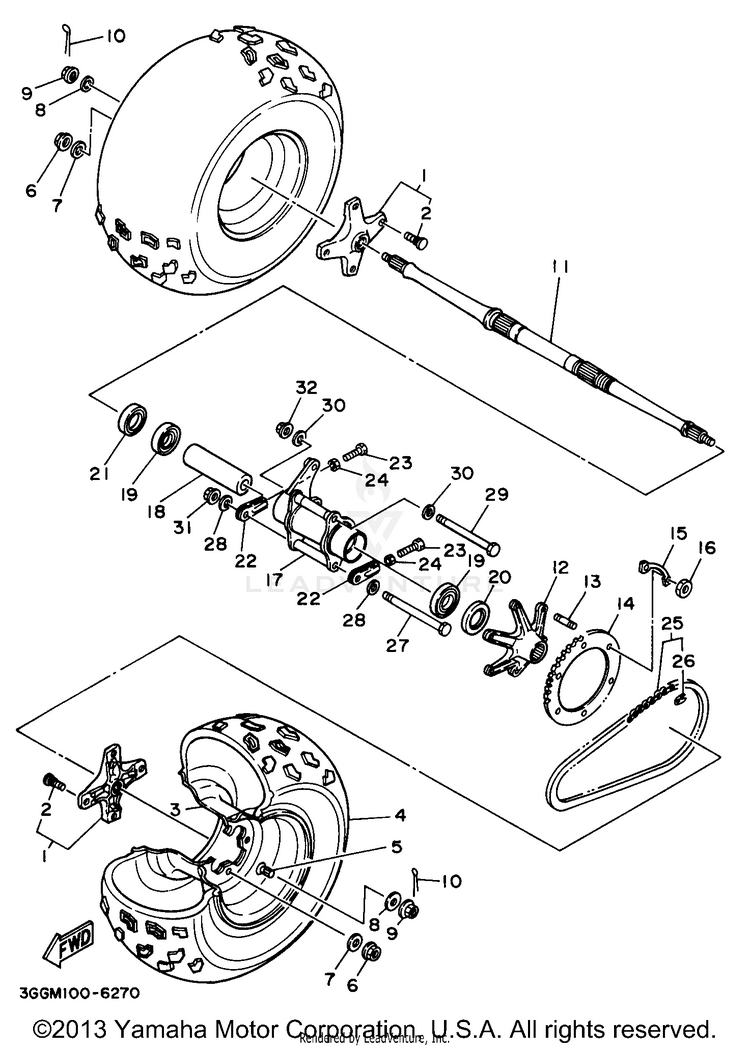 Rear Wheel BANSHEE - YFZ350J - 1997 Schematic
