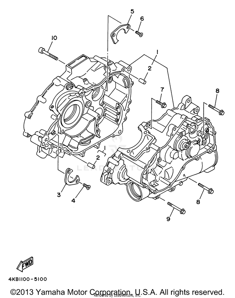 Crankcase WOLVERINE 4WD - YFM350FXH - 1996 Schematic