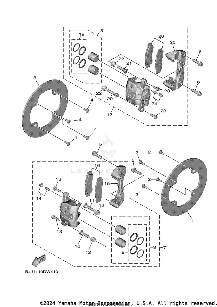 Front Brake Caliper WOLVERINE RMAX 2 - YXE10WPAMS - 2021 Schematic