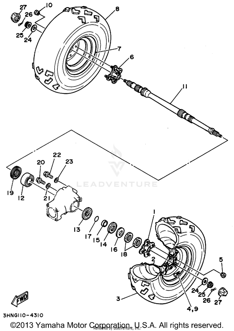 Rear Wheel BIG BEAR 4WD - YFM350FWG_ - 1995 Schematic