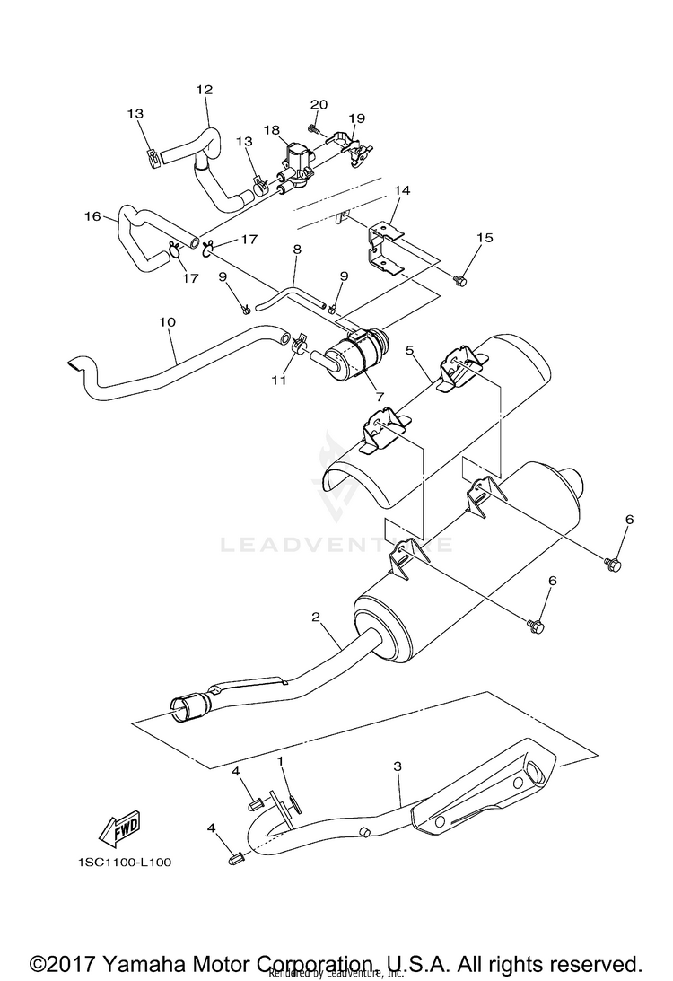 Exhaust GRIZZLY 300 - YFM30GBGR - 2012 Schematic
