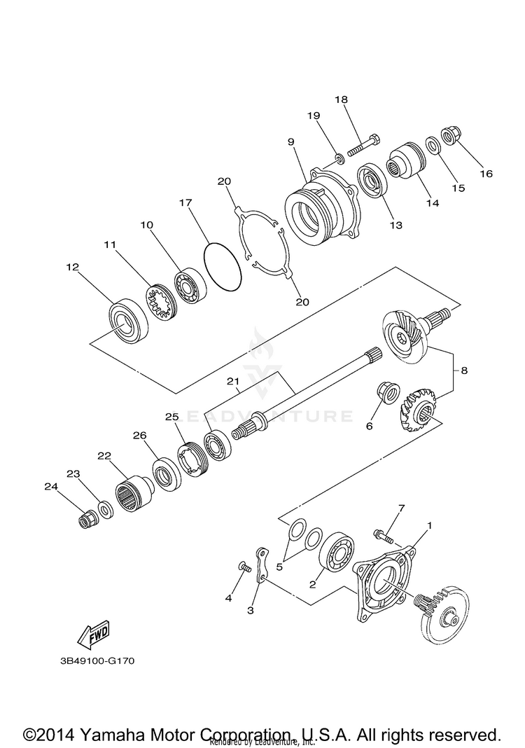 Middle Drive Gear GRIZZLY 700 FI 4WD - YFM7FGZB - 2010 Schematic