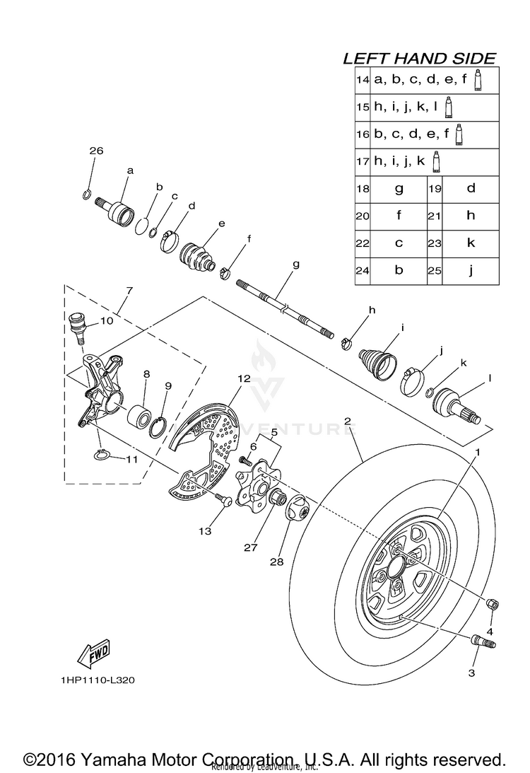 Front Wheel GRIZZLY 700 EPS 4WD - YFM7FGPBGR - 2012 Schematic