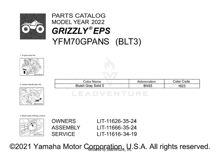 1 Title Page GRIZZLY EPS - YFM70GPANS - 2022 Schematic