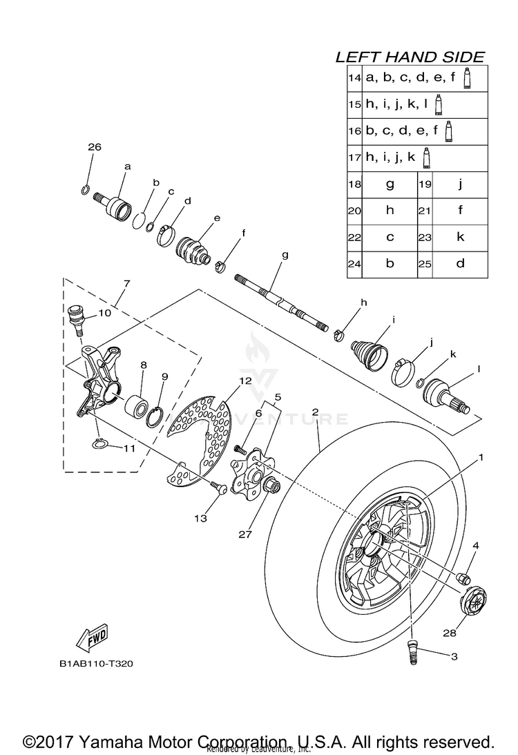 Front Wheel GRIZZLY EPS - YFM70GPAJL - 2018 Schematic
