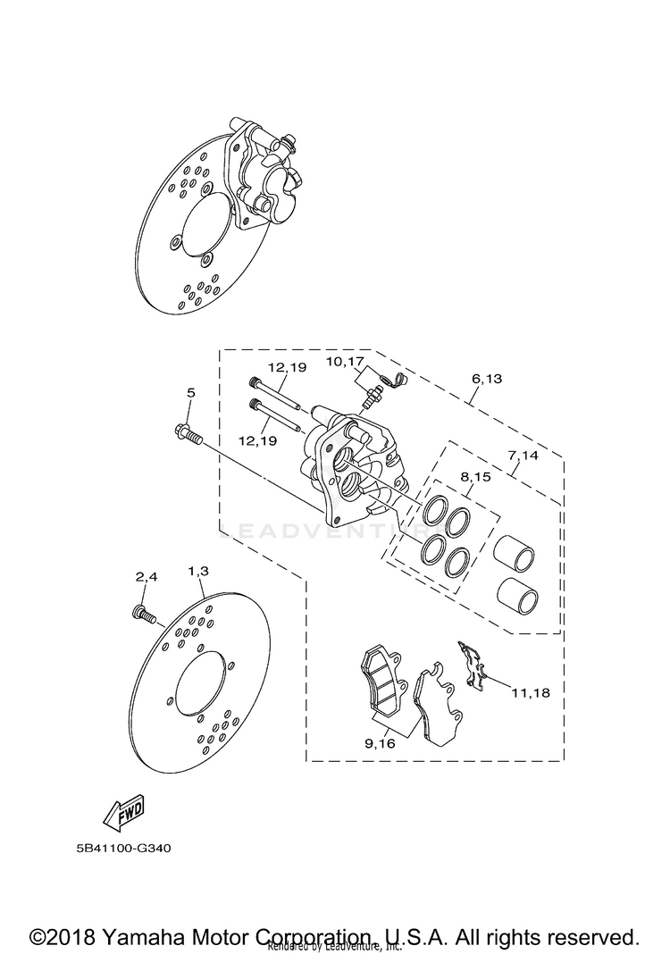 Front Brake Caliper 700 HUNTER 1RBJ - YXR7FHD - 2013 Schematic
