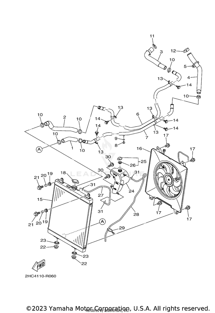 Radiator Hose YXZ1000 EPS - YXZ10YPXGL - 2016 Schematic