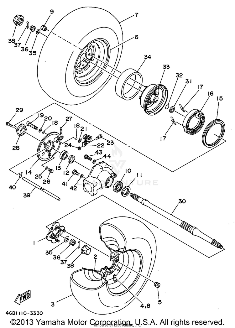 Rear Wheel KODIAK 4WD - YFM400FWF - 1994 Schematic