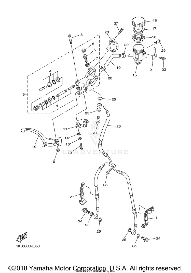 Front Master Cylinder YZFR1 - YZFR1BCW - 2012 Schematic