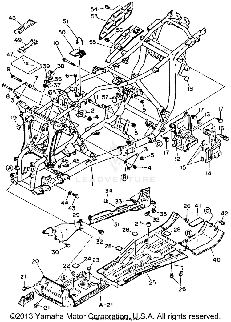 Frame BIG BEAR 4WD - YFM350FWD - 1992 Schematic