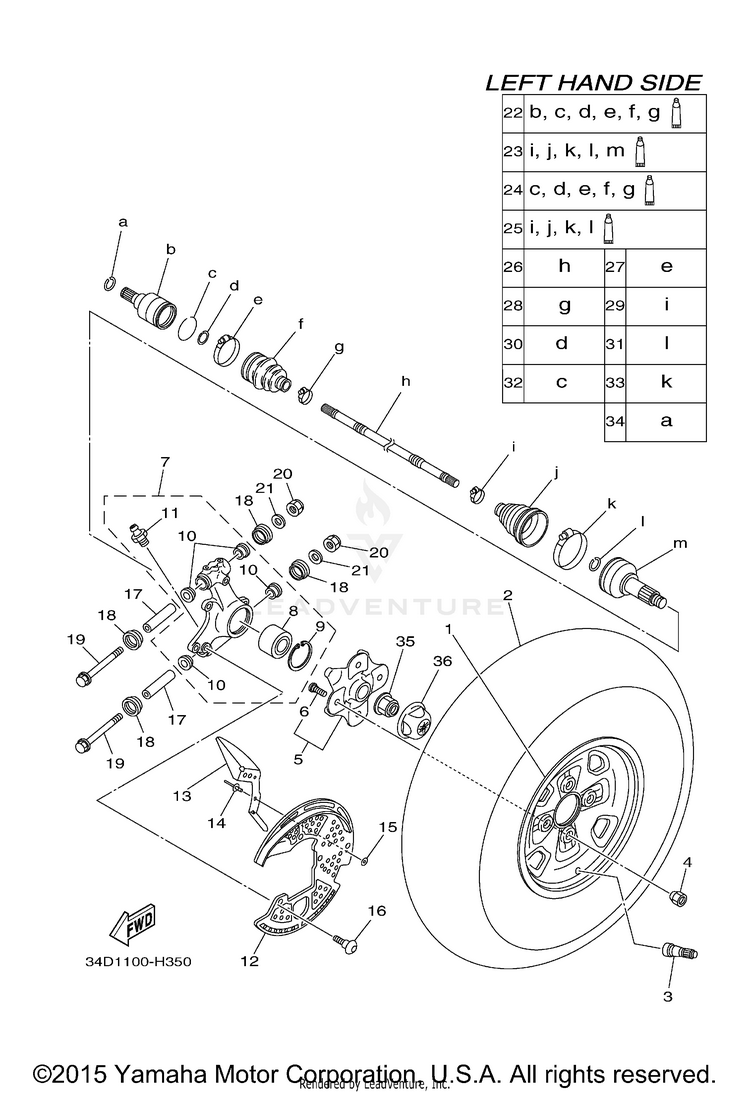 Rear Wheel GRIZZLY 700 EPS 4WD - YFM7FGPA - 2011 Schematic