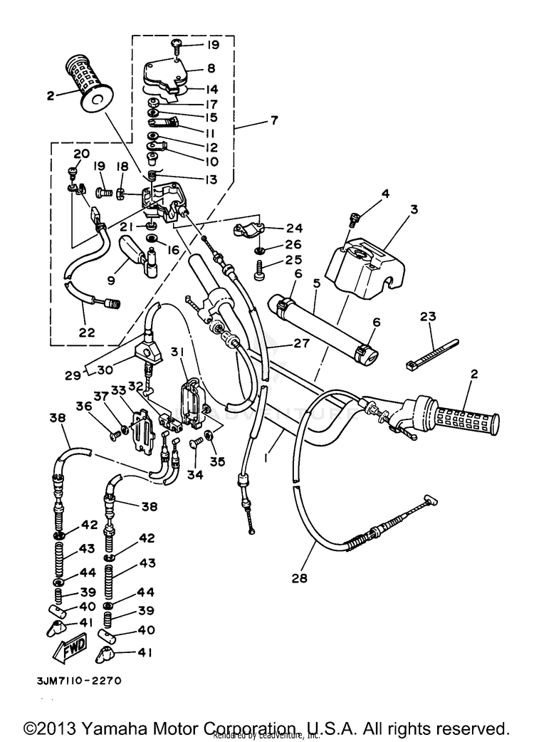 Steering Handle Cable BLASTER - YFS200J - 1997 Schematic