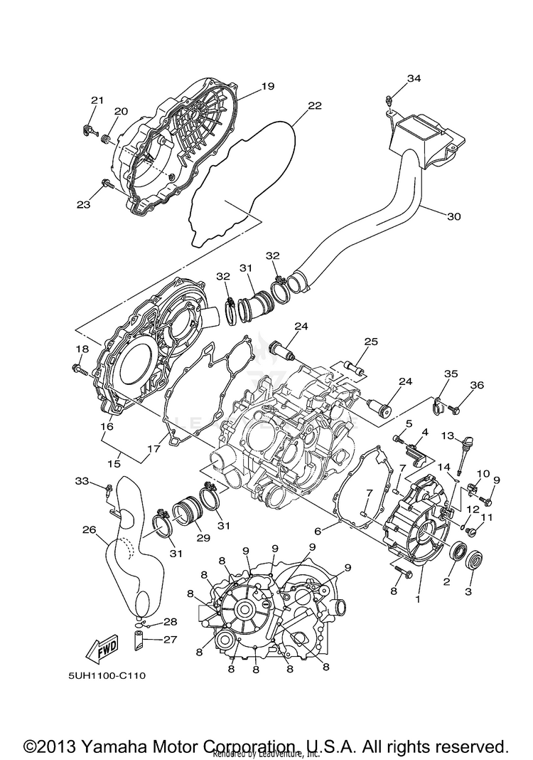 Crankcase Cover 1 Bruin 350 AUTO 4X4 - YFM350FAS - 2004 Schematic