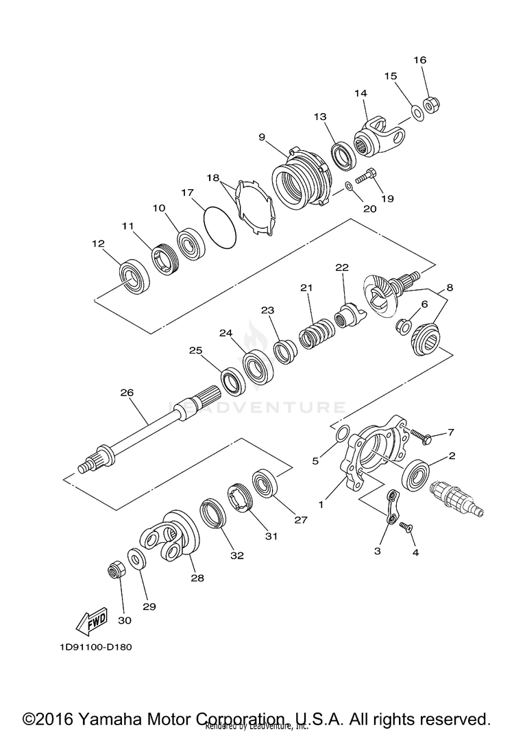 Middle Drive Gear GRIZZLY 450 4WD - YFM45FGBGR - 2012 Schematic