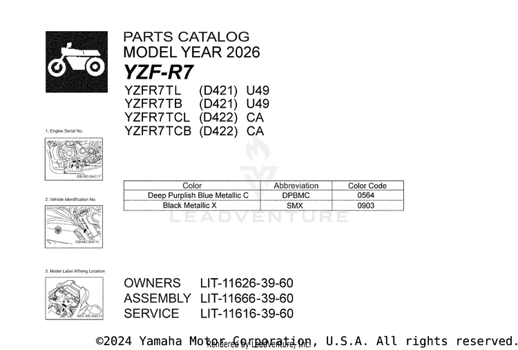 1 Title Page YZFR7 - YZFR7TCB - 2026 Schematic