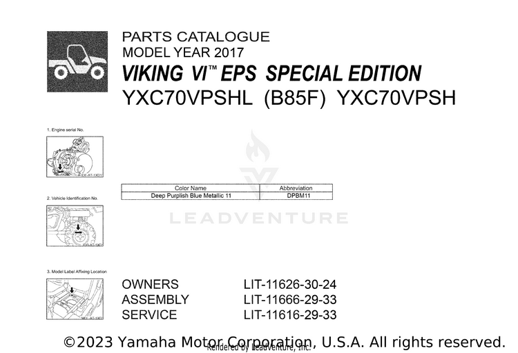 1 Title Page VIKING VI EPS SPECIA - YXC70VPSHL - 2017 Schematic